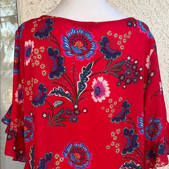 Zac & Rachel Red Floral Ruffle Sleeve Blouse size 1X Brand New - Picture 3 of 9